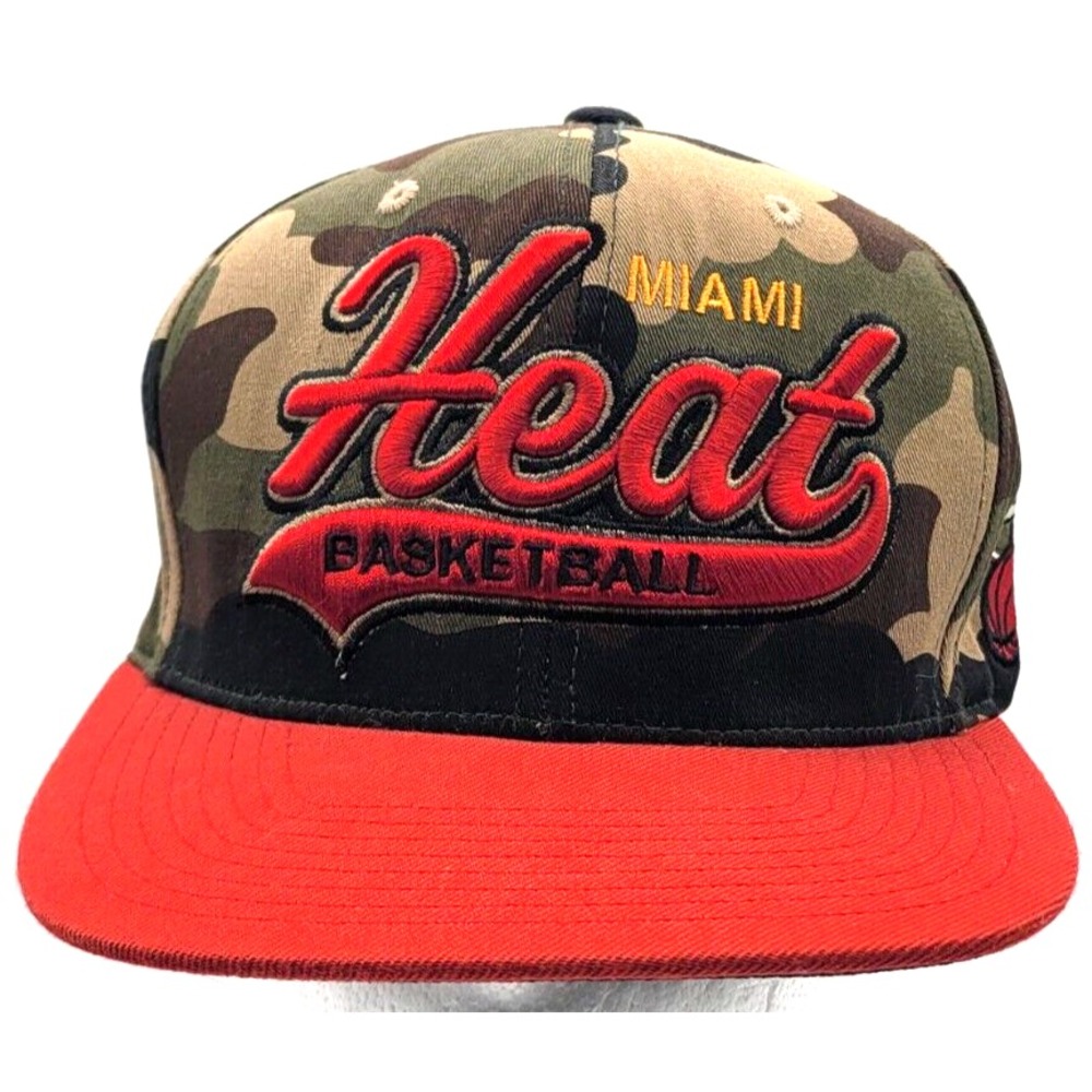 MIAMI HEAT HAT CAP ADJUSTABLE MITCHELL & NESS CAMO NBA MEN ORIGINAL FIT ONE SIZE